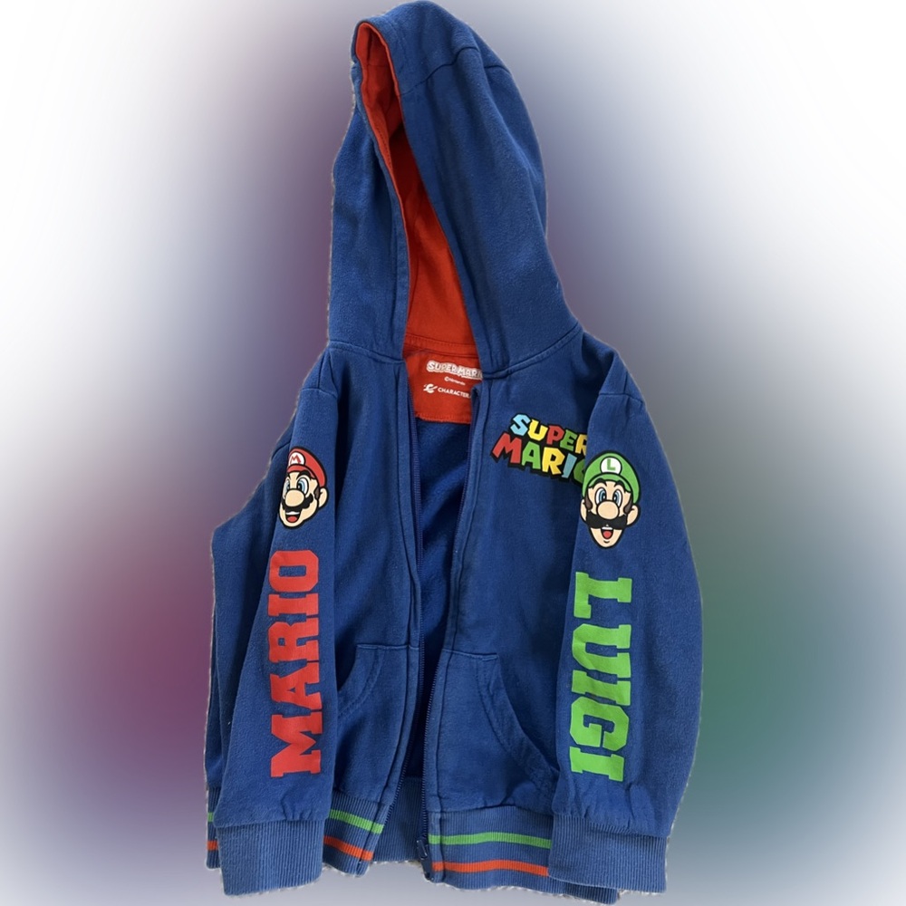 Super Mario brothers zip up with hood.